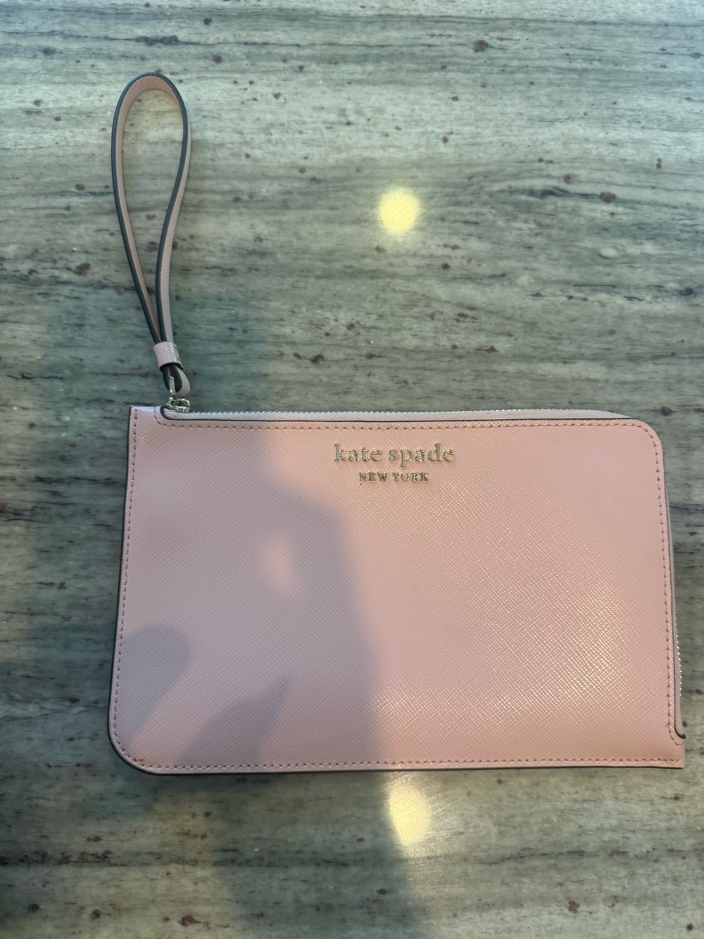 kate spade Pink Leather Wristlet Pouch with Gold Logo